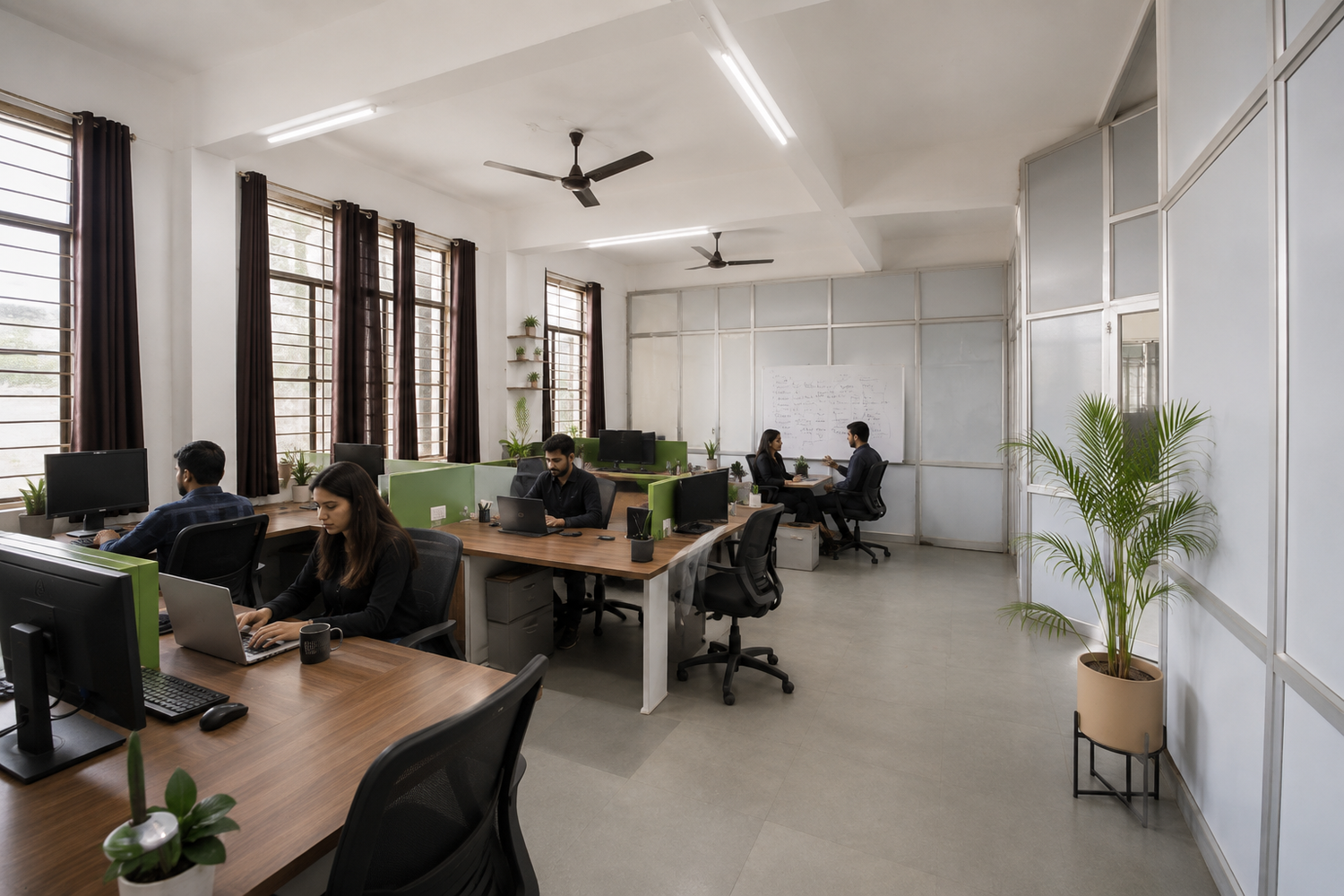 Collaborative workspace in the Tri Eye Infra office